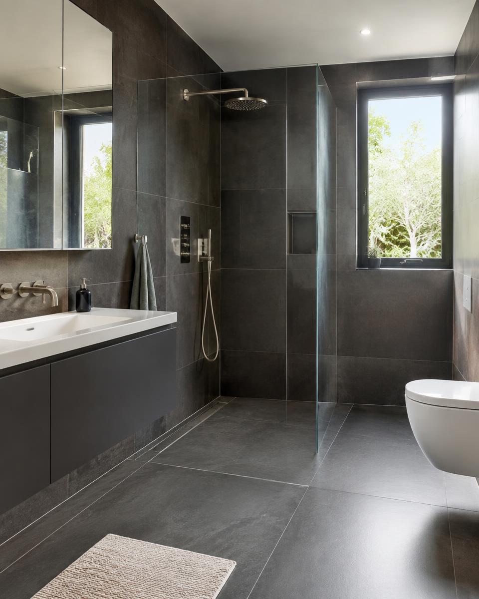 Gerenoveerde badkamer met modern tegelwerk